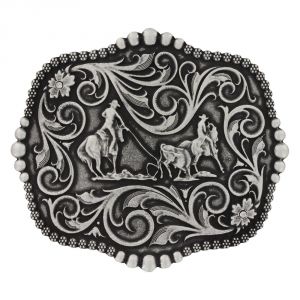 Montana Silversmiths Classic Scalloped Bead and Berries Trim Attitude Buckle with Team Roping (A392S)